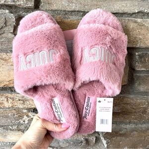 JUICY COUTURE Faux Fur Slides Sandals Women's SIZE X-LARGE XL 11 Mauve Pink NEW